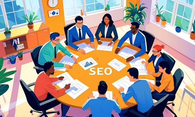 Grafik mit Menschen um einen Runden tisch, in der Mitte ein des Tisches steht SEO